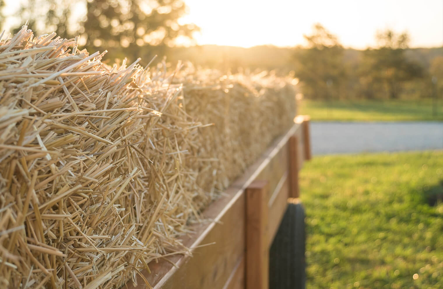 Bales of hay on a trailer ready for a hayride.