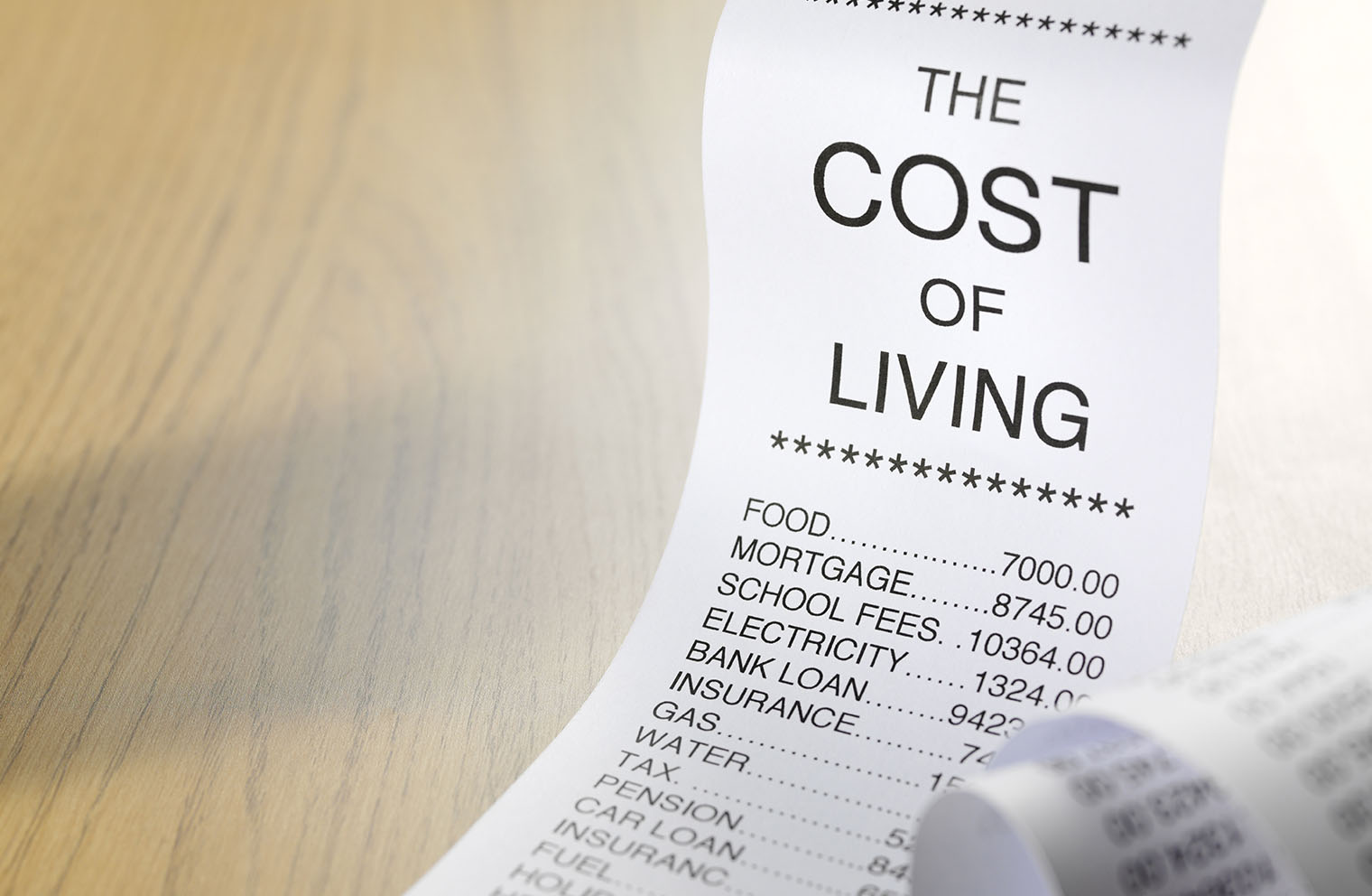 Image of a "Cost of Living" receipt